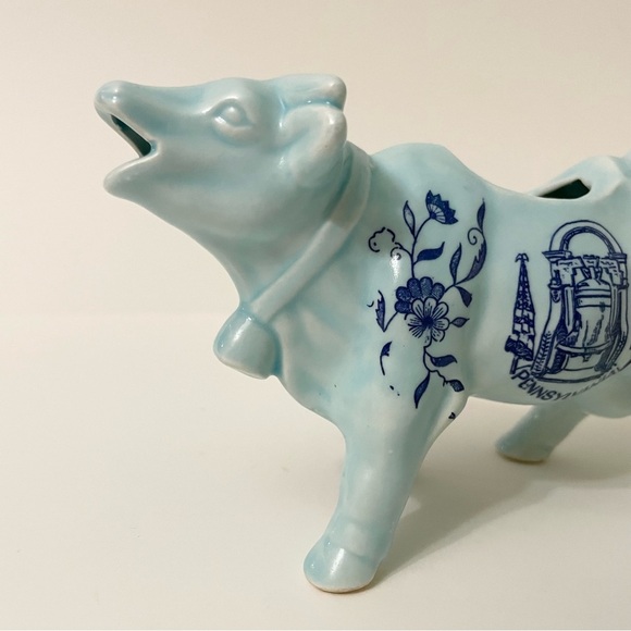 Vintage Blue Cow Creamer Pennsylvania Liberty Bell Delft Japan Spin Original - Picture 7 of 16